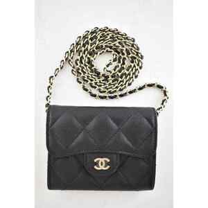 Chanel 22C Black Caviar Mini Wallet On Chain Gold Card Shoulder Crossbody Bag